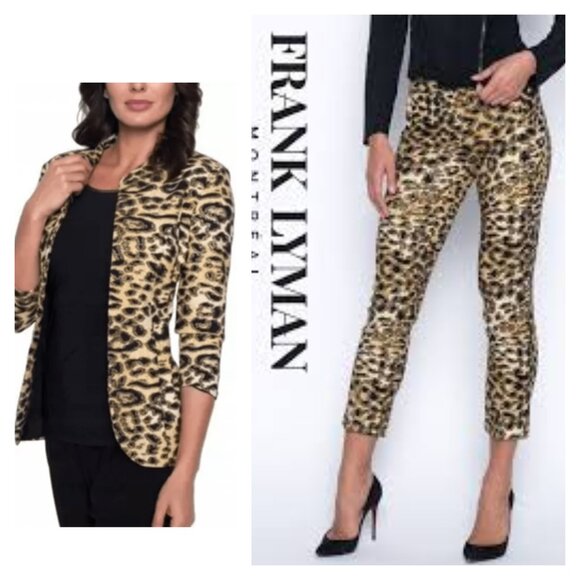 WORN ONCE Frank Lyman Leopard Animal Print Jacket & Pull On Pant Set Sz 16 - Picture 1 of 13